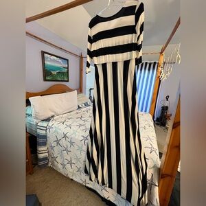 Navy and White Striped Maxi Dress